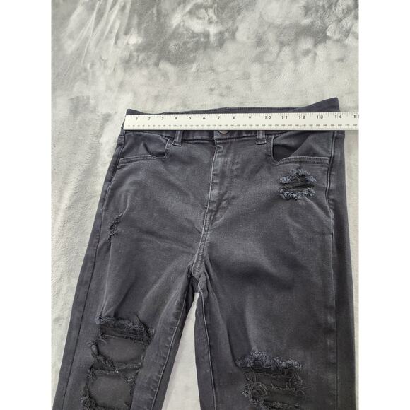 American Eagle Next Level Stretch Curvy Hi-Rise Jegging Size 8 Black Distressed - Picture 12 of 16